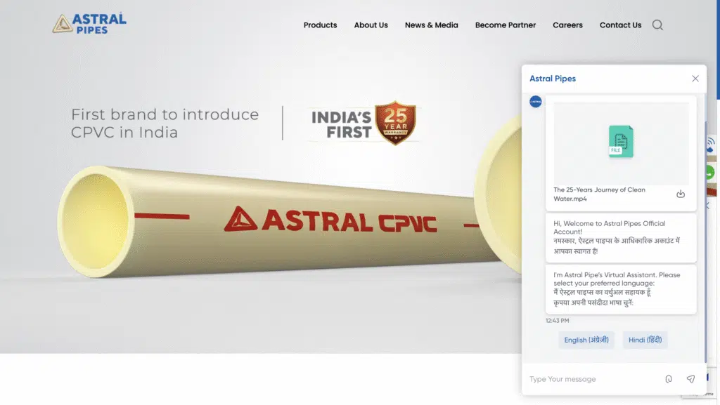 Webiste chatbot - Astral Pipes